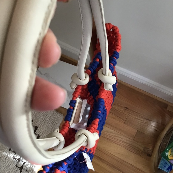 Clare V. Sandy Tote Cobalt & Bright Poppy Stripe NWT - Picture 10 of 15